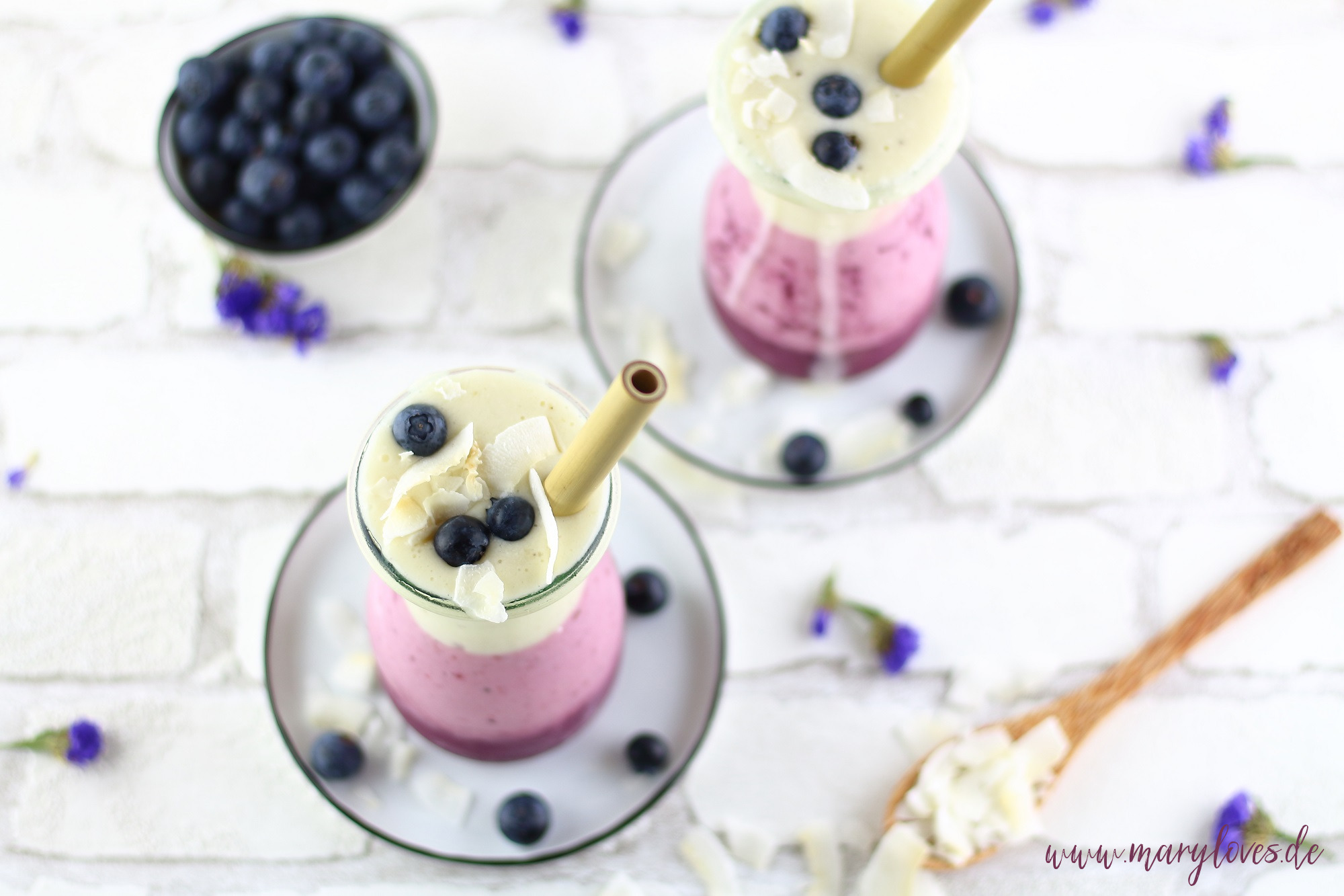 Frozen Yoghurt Smoothie mit Bananen und Heidelbeeren