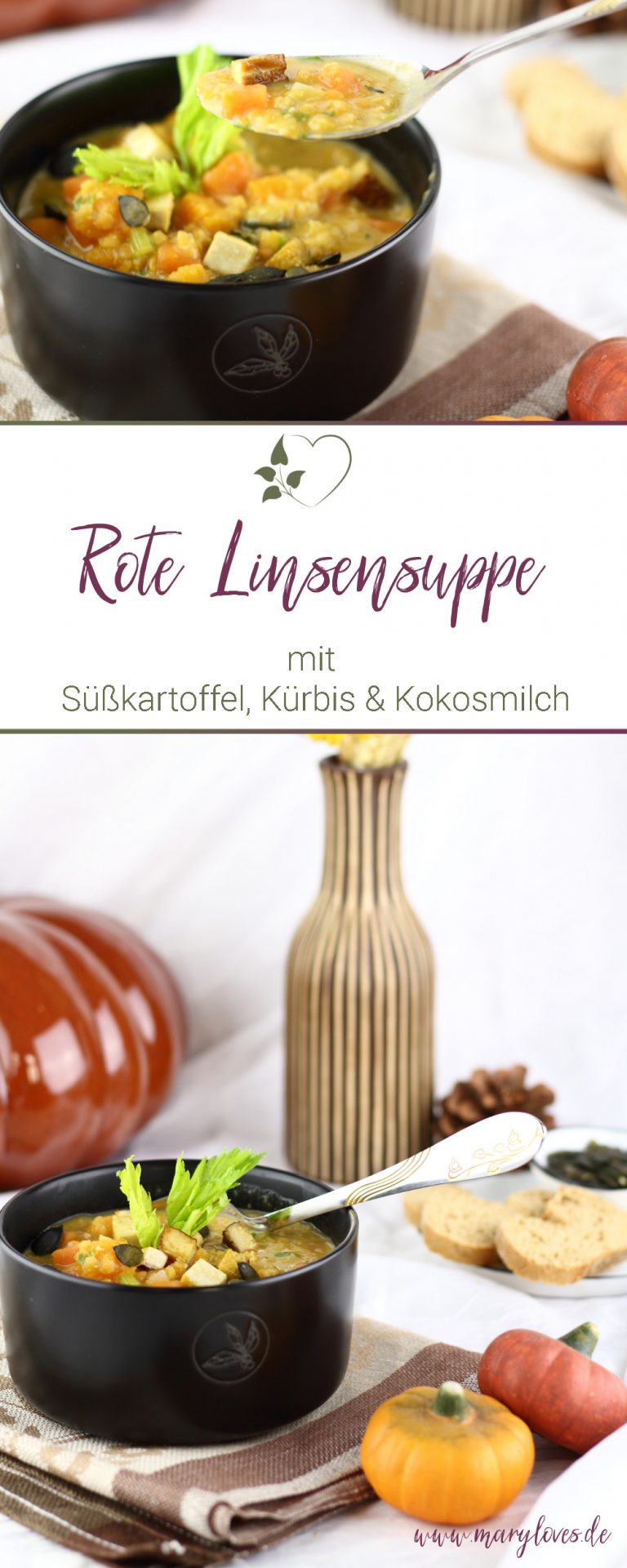 Vegane rote Linsensuppe mit Süßkartoffel und Kürbis - Mary loves